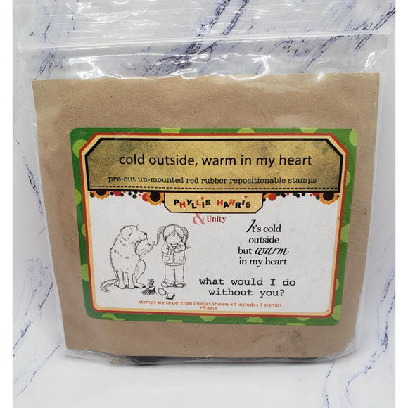 Cold Outside Warm in My Heart Child With Dog Phyllis Harris Unity Rubber Stamp - Picture 1 of 4